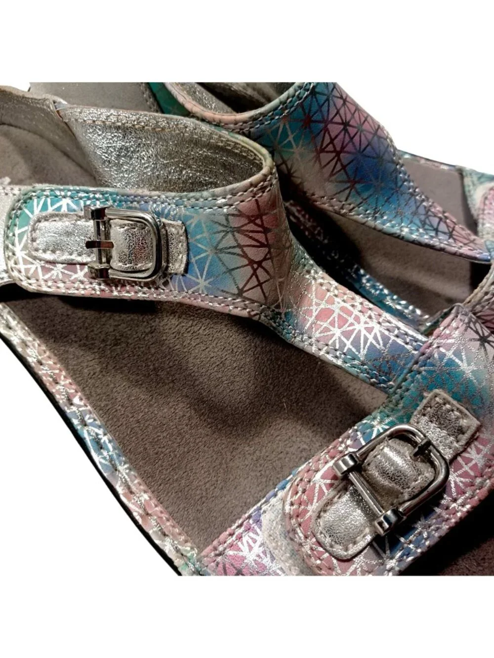 Alegria Lara Sandals Wedge Pretty Baby Metallic Silver Leather Comfort Women's 9